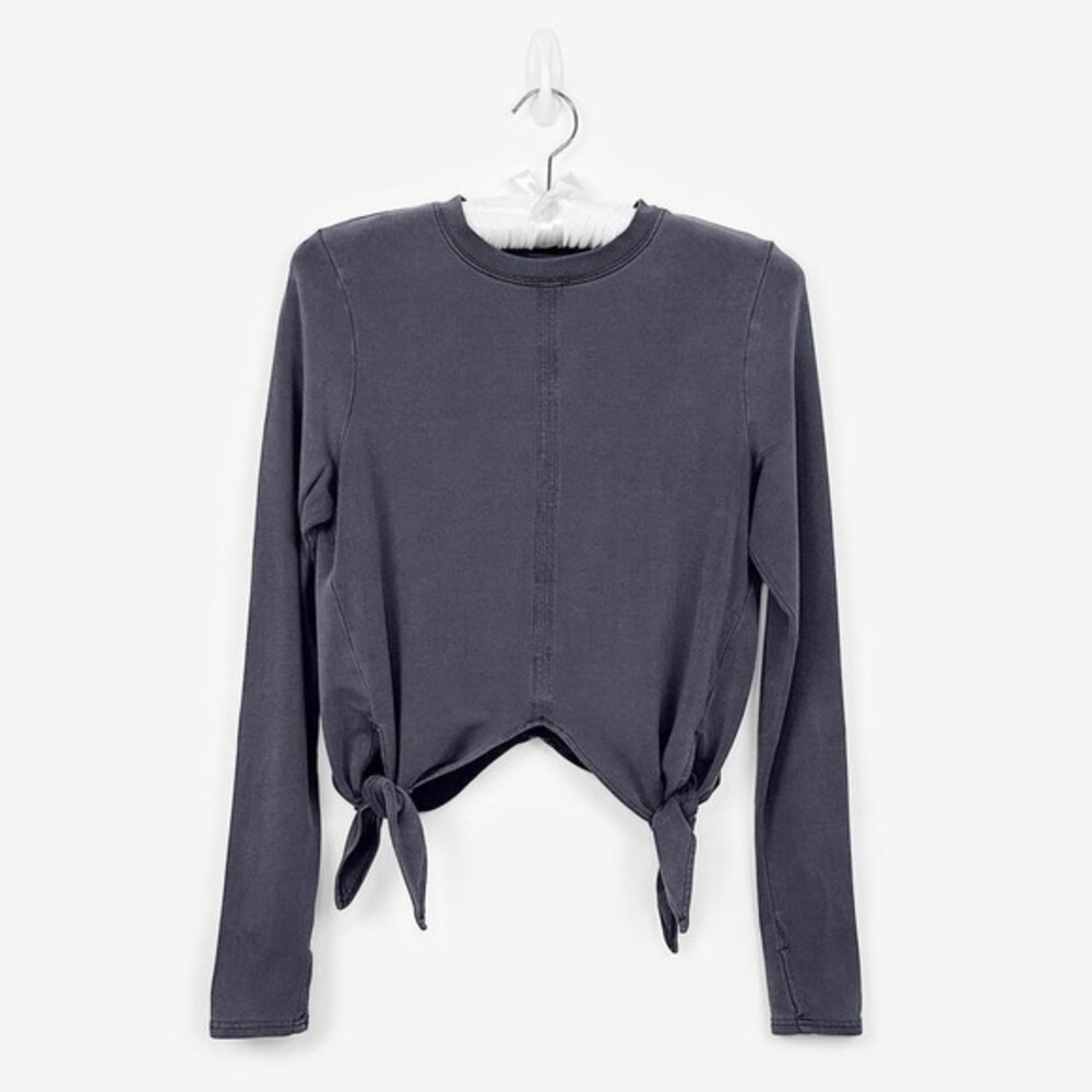 Athleta Samsara Side Tie Sweatshirt Size S Gray Athleisure Yoga Lounge Casual